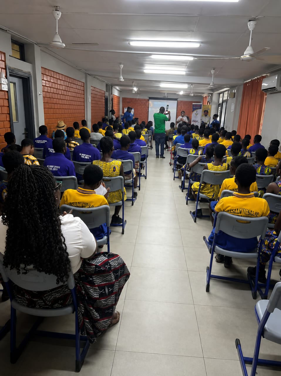 Students seated for a health education session in Accra