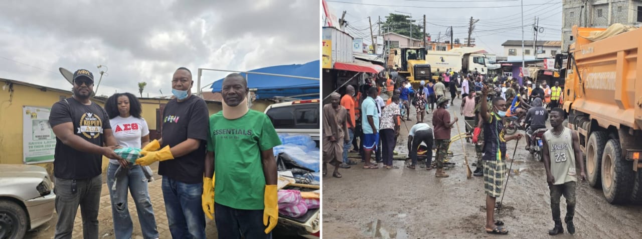 Supply handoff and street cleanup during the Alajo flood relief